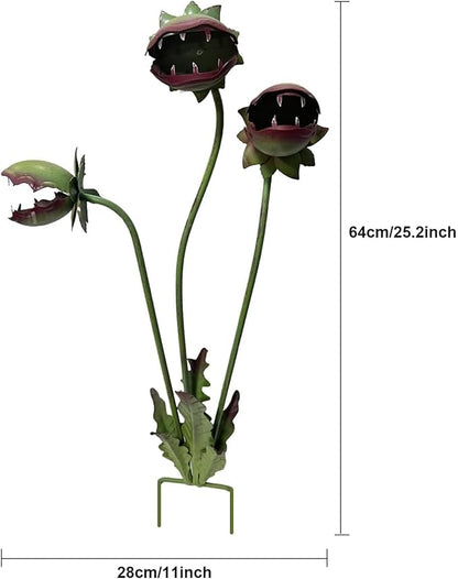 Metal Carnivorous Plant Garden Stake Whimsical, Handmade 25-Inch Large Venus Flytrap Monster Plant Sculpture Stake Outdoor, Yard Art for Garden, Patio, Lawn, Seasonal Yard Decor, Garden Gift (1pcs)