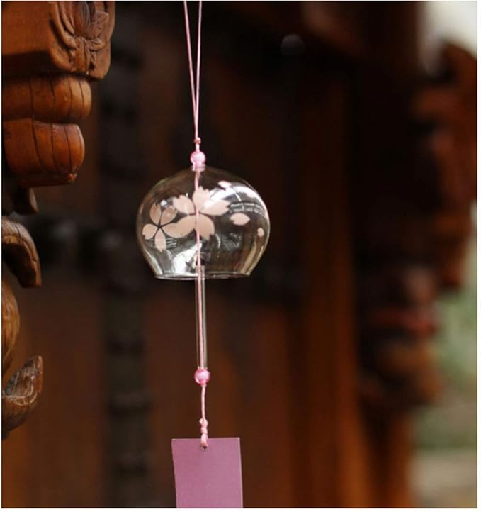 Japanese Wind Chimes, Set of 3 Glass Windchime Wind Bells Flower Painted Pattern, Garden Patio Hanging Decoration