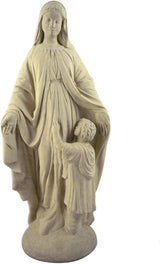 Vintage-Style Madonna and Child Cast Stone Garden Statue, 24"