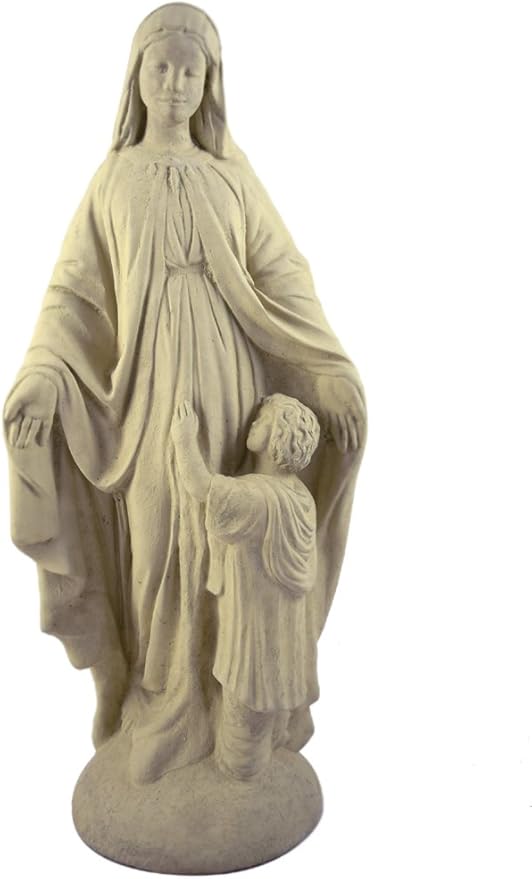 Vintage-Style Madonna and Child Cast Stone Garden Statue, 24"