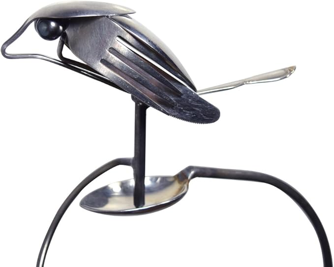 American Made Flatware Finch Balancing Garden Stake and Upcycled Utensil Sculpture