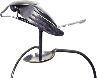 American Made Flatware Finch Balancing Garden Stake and Upcycled Utensil Sculpture