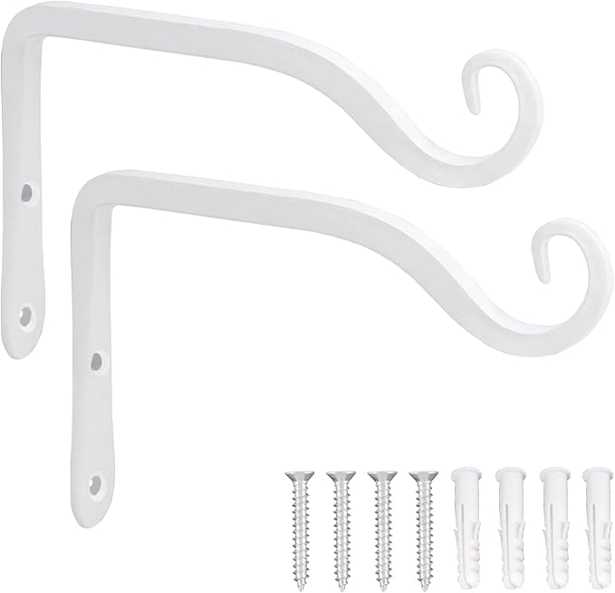 LOOGI Hanging Plant Bracket, Wall Hook Plant Hanger 6 Inch Decorative Hooks for Indoor Planter Lantern, Outdoor Bird Feeder Wind Chime, 2 Pack White
