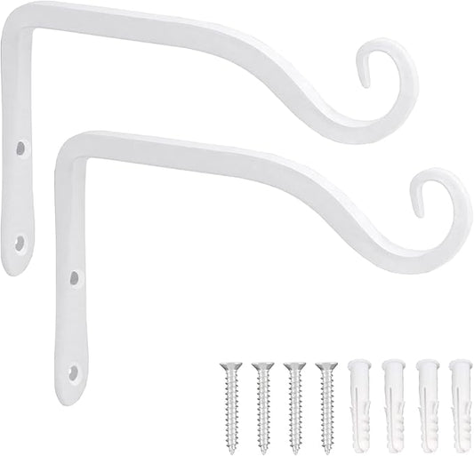 LOOGI Hanging Plant Bracket, Wall Hook Plant Hanger 6 Inch Decorative Hooks for Indoor Planter Lantern, Outdoor Bird Feeder Wind Chime, 2 Pack White