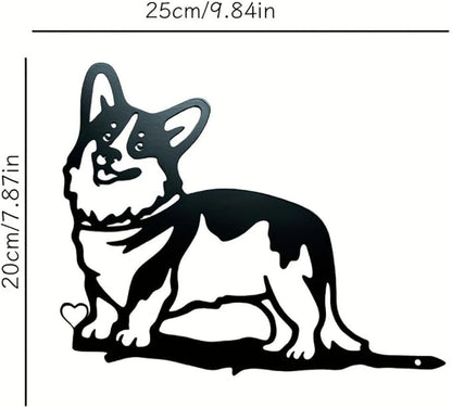 Cute Corgi Dog On Branch Steel Silhouette Metal Tree Hanging Decor Art Home Garden Yard Patio Outdoor Statue Stake Decoration