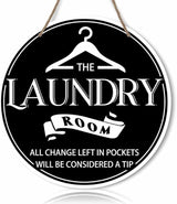 Laundry Room All Change Left In Pockets Will Be Considered A Tip Black Round Rustic Wood Sign Plaque Vintage Wall Art Cute Wooden Hanging Sign Decor for Home Farmhouse Bathroom 12 Inch
