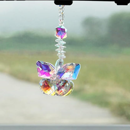Butterfly Hanging Ornament for Car Decor Sun Catcher- Crystal Rain Bown Maker for Window Hanging - AB Colored Hanging Pendant for Home Garden