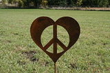 Peace and Heart Staked Signs or Wall Art Rustic or Powder Coated Finishes (Peace Heart Small Stake 21", Naturally Rusted)