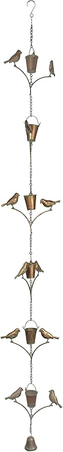 May 78 Inch Aged Copper Metal Rain Chain Decorative Bird Patio Decor Garden Accent