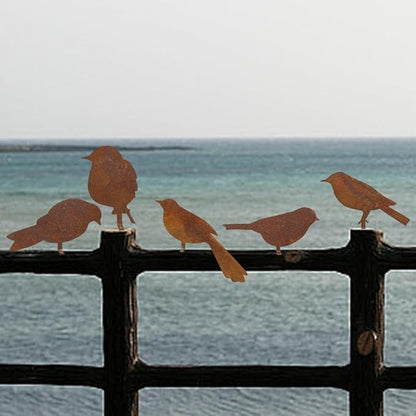 CREATCABIN 5Pcs Rusty Birds Decoration Outdoor Birds Decor for Yard Art Metal Craft Statue Ornaments Iron Sculptures Stakes Rustic Garden Decor for Farmhouse Yard Fence Decorations