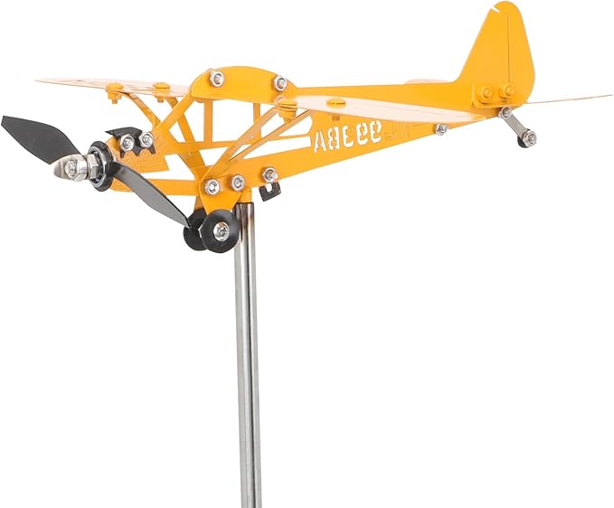 Metal Airplane Wind Spinner Outdoor Garden Decoration Yellow Small 28x18cm Iron Art Weather Vane Patio Yard Sculpture