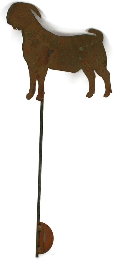Pets and Farm Animals Metal Garden Landscape Stake (8.75" Wide Goat on Stake, Naturally Rusted)