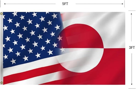 America Greenland Flag 3X5FT, USA Greenlander Friendship Flags,Both Sides Printed, Men Women Banner,Vibrant Colors, Double Stitched with 2 Brass Grommets, Bar Garden Street Decoration, GYM, Office Decor,Indoor Outdoor Use,Gifts. (X-US-GL, 3x5ft)