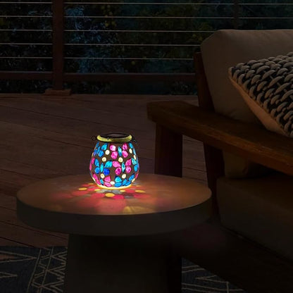Stargarden Mosaic Solar Lanterns, Glass Hanging Lantern Waterproof Outdoor Hanging Solar Lights Butterfly Decorative Lantern for Garden ,Patio,Yard Decor