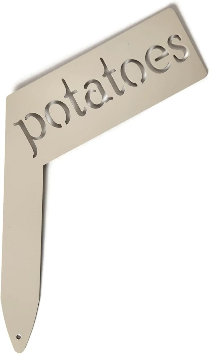 Planter Size Small Metal Garden Plant Vegetable Flower or Herb Markers 13.5 Inches Tall (potatoes, Cream)