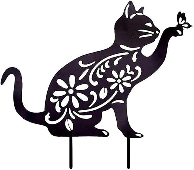 Zerodis Hollow Garden Statue Exquisite Black Cat Decoration for Bird Scaring Iron Garden Ornament for Outdoor Spaces