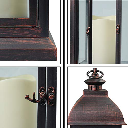 Decorative LED Lantern 15" - Flameless Candle, Bronze Plastic, Timer