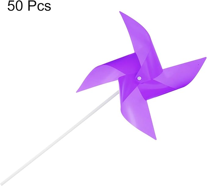 HARFINGTON 50pcs Windmills for The Yard Garden 17" x 9.1" 4 Leaves Pinwheels Wind Mills Spinners Windproof Waterproof Bird Devices with Stakes for Patio Decor, Purple