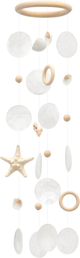 Sea Shells Wind Chimes - Handcrafted White Capiz Shells Windchime with Starfish, Coastal Style Decor for Indoor/Outdoors, Garden Decor, Great Gift for Women, Wind Chimes Lovers and More