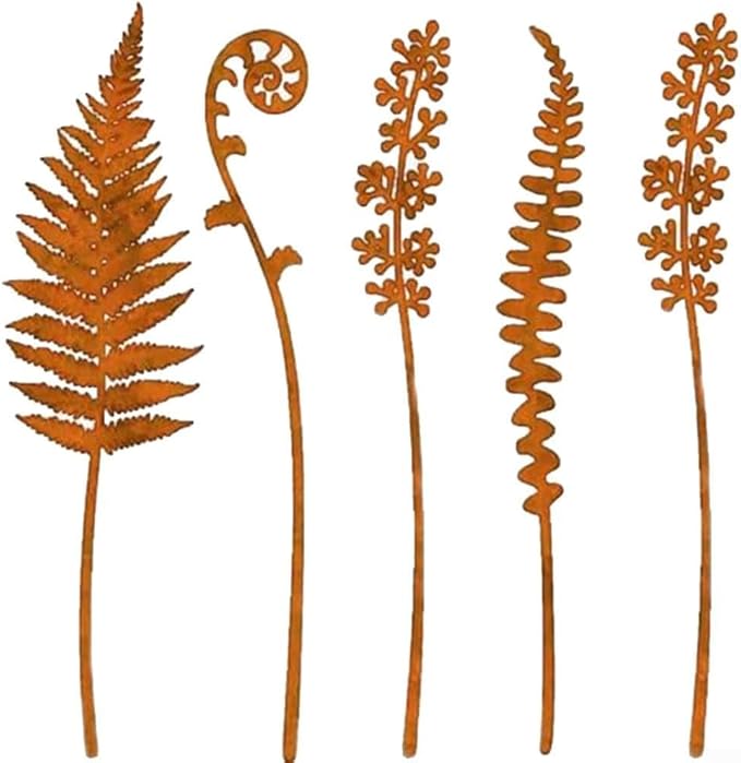 Set of 5 Vintage Metal Garden Stakes for Outdoor Decoration Adding Artistic Detail to Lawn, Garden Paths, Patio, and Porch Areas
