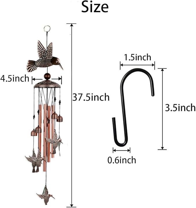 Hummingbird Wind Chimes Copper Alloy for Outdoor Decorations Garden Yard Trees Or As A Good Gift for Family Friends Colleague