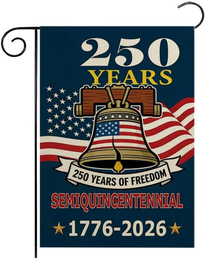 ZXvZYT 250 Years of Freedom America Garden Flag,Semiquincentennial,USA 250th Anniversary Patriotic Clock Design Flags Banner Double Sided Flax Outdoor Yard Decorative(12"x 18")