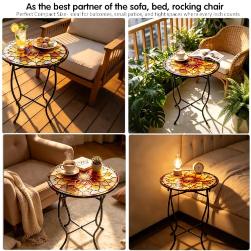 14" Outdoor Side Table, Rust Proof Small Metal Side Table for Balcony