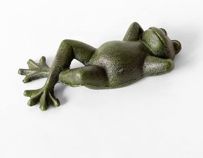 Cast Iron Lying Frog Statue Figurine Animal Decor,Decoration Ornaments for Home Garden,Green (Frog)
