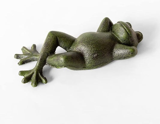 Cast Iron Lying Frog Statue Figurine Animal Decor,Decoration Ornaments for Home Garden,Green (Frog)