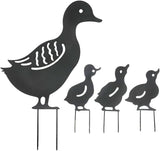 Duck Metal Stake Decorative Garden Stakes Black Duck Silhouette Garden Statues for Yard Outdoor Lawn Patios Garden Decoration, Set of 4