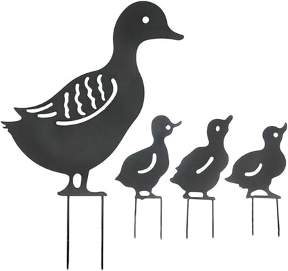 Duck Metal Stake Decorative Garden Stakes Black Duck Silhouette Garden Statues for Yard Outdoor Lawn Patios Garden Decoration, Set of 4
