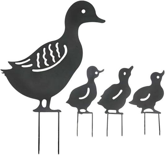 Duck Metal Stake Decorative Garden Stakes Black Duck Silhouette Garden Statues for Yard Outdoor Lawn Patios Garden Decoration, Set of 4