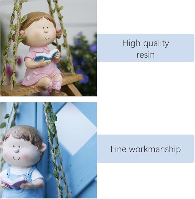 WAYUTO Swing Garden Statue Ornament Cute Resin Boy Figure Hanging Hammock Outdoor Funny Garden Decor for Patio Yard Lawn Fence Pathway Backyard Landscape Tree