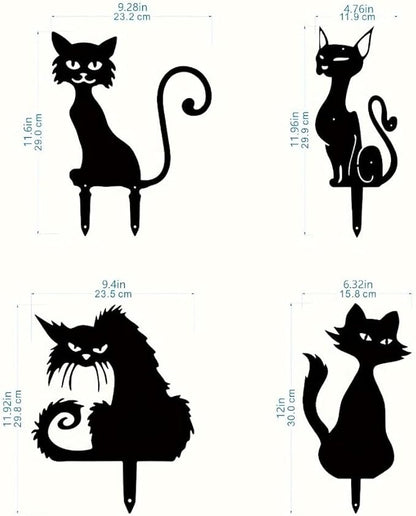 Metal Cat Garden Decor,Black Cat Silhouette Yard Lawn Outdoor Decorations,Weather Resistance Steel Cat Decor for Cat Lovers (A)