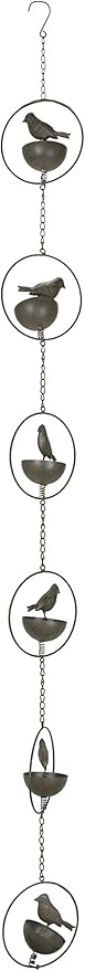 Mayrich 65 Inch Dark Brown Bird Bowl Metal Rain Chain Decorative Patio Accent Garden Art, One Size