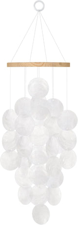 Wind Chimes for Outside, Handcrafted White Capiz Shells Windchime Coastal Style Decor for Indoor/Outdoors, Garden Decors, Great Gift for Women, Beach Hanging Decor, Wind Chimes Lovers and More