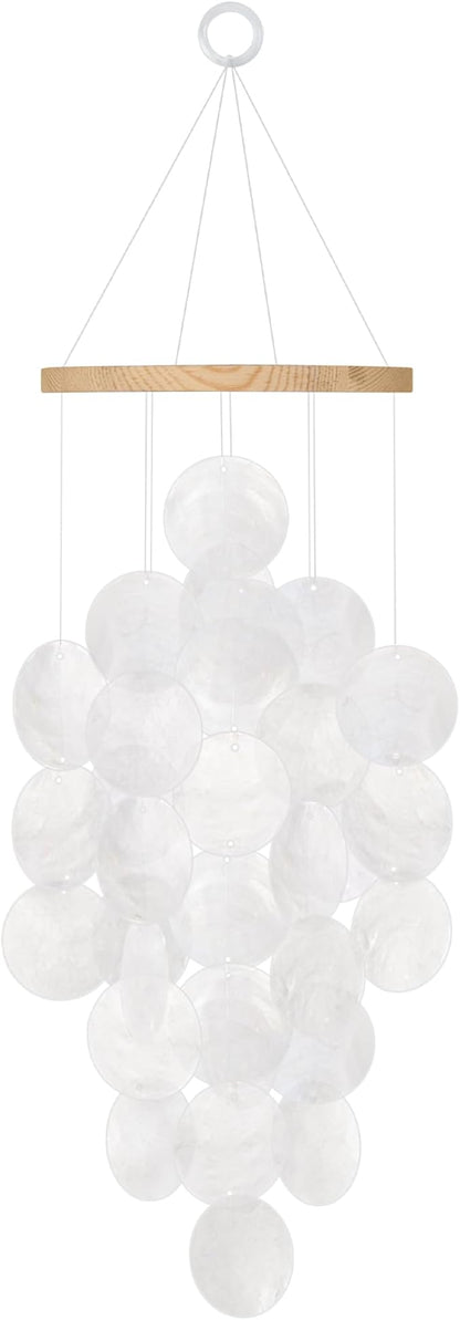 Wind Chimes for Outside, Handcrafted White Capiz Shells Windchime Coastal Style Decor for Indoor/Outdoors, Garden Decors, Great Gift for Women, Beach Hanging Decor, Wind Chimes Lovers and More