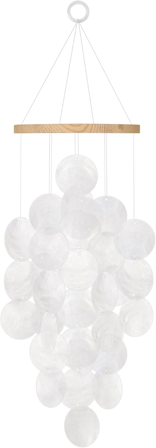 Wind Chimes for Outside, Handcrafted White Capiz Shells Windchime Coastal Style Decor for Indoor/Outdoors, Garden Decors, Great Gift for Women, Beach Hanging Decor, Wind Chimes Lovers and More
