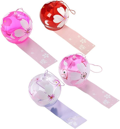 Falytemow Japanese Wind Chimes Romantic Flowers Small Wind Bells Handmade Glass Japanese Style Pendant for Birthday Present Home Decors (4 Cherry, 8 cm)