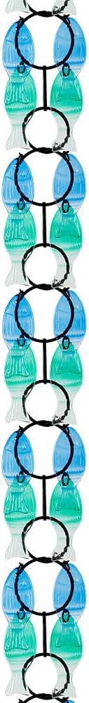 dreamysoul Rain Chains for Outside, 7.87FT Adjustable Blue Glass Rain Chain, Fish Shpe Decorative Rain Catcher Chains for Gutters, Downspout, Eaves, Drainage