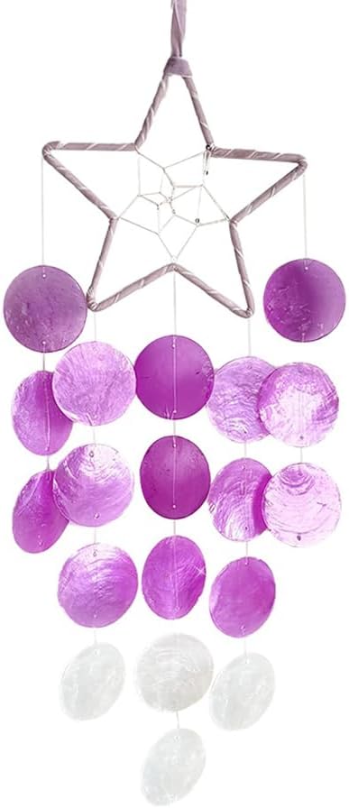 Hanging Wind Chimes for Outside Decoration,Balcony Garden Decor of Star Shaped Capiz Shell Wind Chime,Coastal Style Decor for Indoor/Outdoors,Great Gift for Women (Purple)