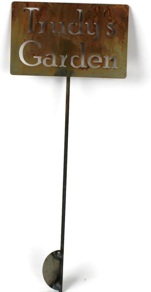 Classic Metal Garden Markers Clearance Items 20 to 33 Inches Tall (Trudy's Garden, Naturally Rusted)