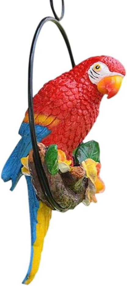 Hanging Parrot Garden Decor Resin Parrot Outdoor Decor Parrot on Perch Garden Sculpture Parrot Statue for Outdoor Garden Decorations Red Spring Gardening Tool