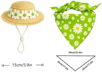 Summer Porch Goose Outfits Daisy Flower Goose Outfit Spring Geese Clothes Costume with Straw Hat Scarf for 17-23" Lawn Cement Plastic Geese Statue for Garden Yard Decor Accessories(Green)