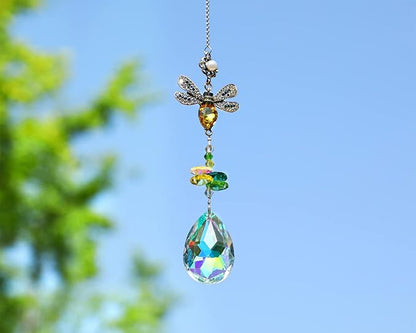Crystal Suncatchers Bee Prism Rhinestones Ornament, Colorful Diamond Decor Prisms for Windows Wall Home Wedding Hanging