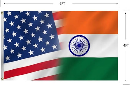 Indian American Combination Flag 4X6FT, US India Flags,Both Sides Printed,Men Women Banner,Vibrant Colors, Double Stitched with 2 Brass Grommets, Bar Garden Street Decoration, GYM, Office Decor,Indoor Outdoor Use,Gifts. (US-IN-X, 4x6ft)