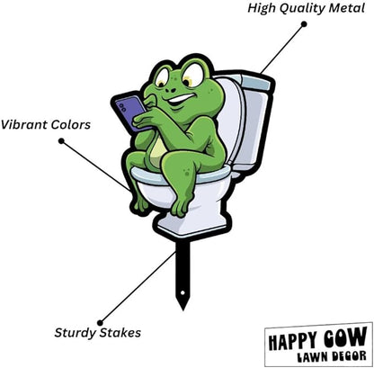 Garden Outdoor Small Metal Art 7"x 6" Weather Resistant Lawn Ornaments Sturdy Stakes Yard Sign Decoration for Patio (Frog on the Throne)
