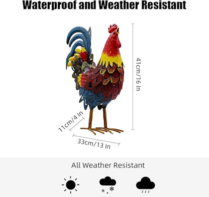 Metal Rooster Yard Decor,16 in Outdoor Chicken Statue Decoration for Patio Lawn Garden,3D Rooster Garden Statues,Chicken Yard Art Sculpture Outdoor Figurines,Metal Chicken Decor,1 Pcs (red)