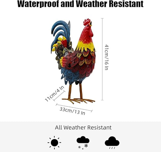 Metal Rooster Yard Decor,16 in Outdoor Chicken Statue Decoration for Patio Lawn Garden,3D Rooster Garden Statues,Chicken Yard Art Sculpture Outdoor Figurines,Metal Chicken Decor,1 Pcs (red)
