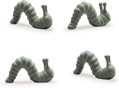 SPI Home Cast Iron Caterpillars Yard Art - Set of 4 Verdigris Finish Metal Inchworms, 2" x 4" x 1"